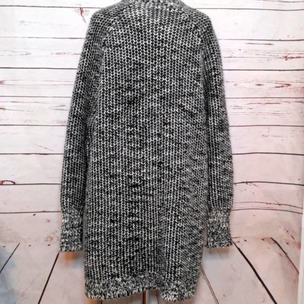 Women's Black and White Express Wool‎ Alpaca Open Long Cardigan Medium Large